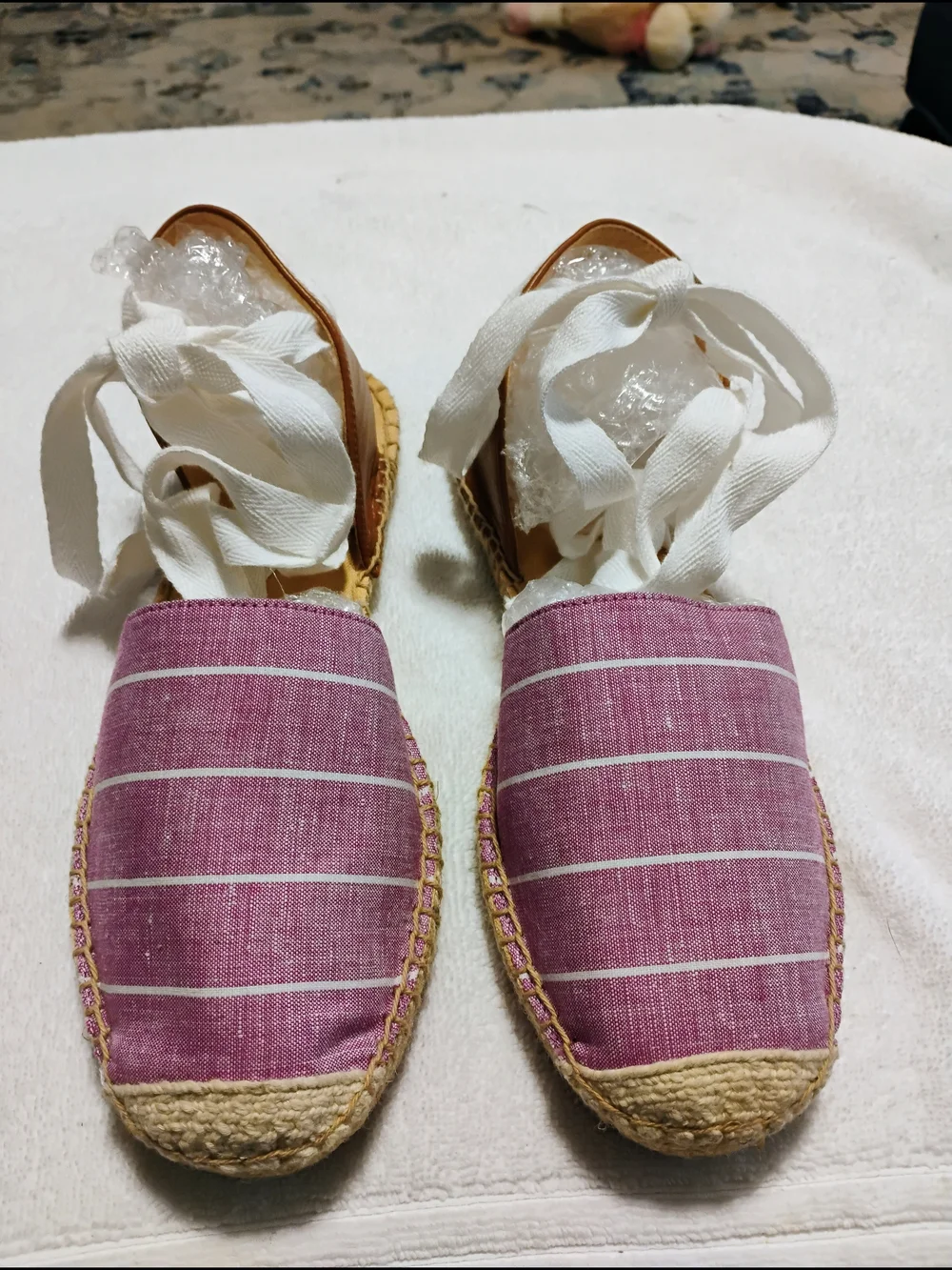 Talbots Lavender Striped Espadrille Sandals with White Ankle Tie Size 8 - Picture 13 of 13